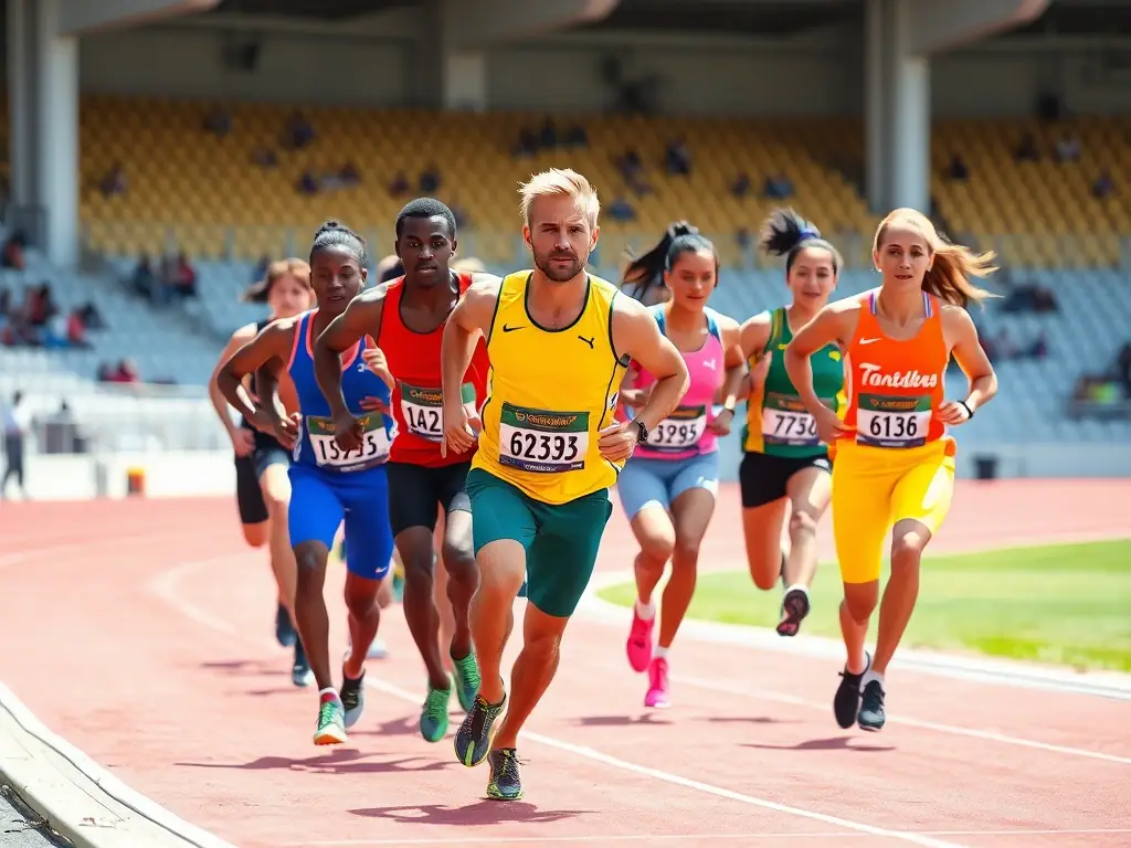 Students running track and field, showcasing individual discipline and physical endurance.
